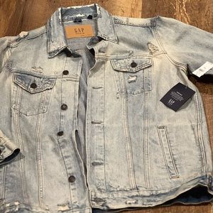 Gap Icon deconstructed distressed denim jacket NWT mins side large tall jean